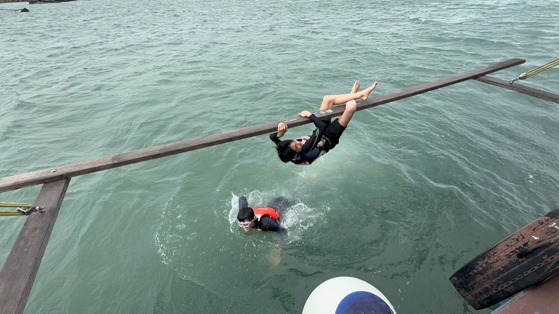 SSHK lower secondary students completing an outdoor challenge